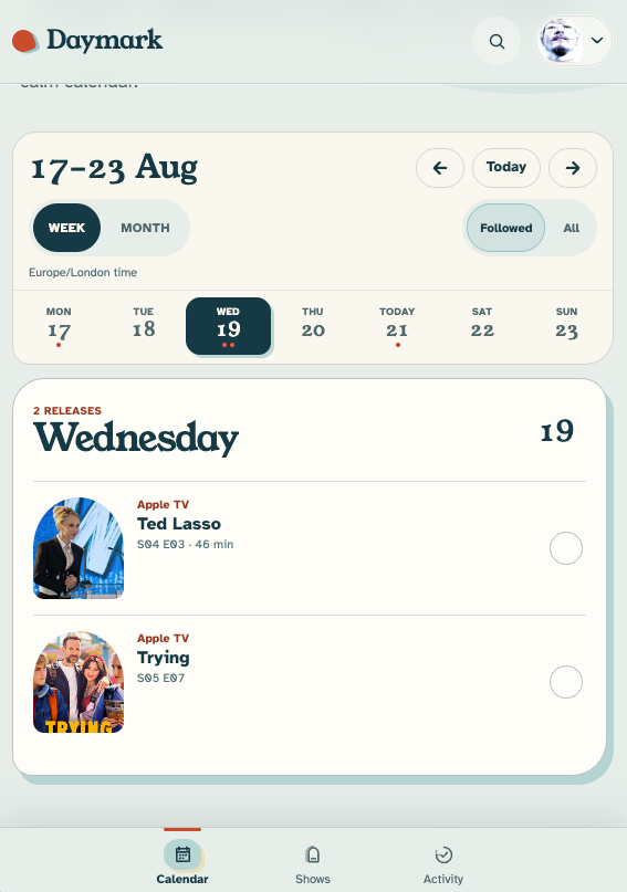 Daymark TV weekly calendar